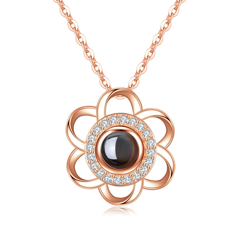 925 Sterling Silver Love Necklace, Memory In  Languages, Cherry Blossom Pendant Necklace