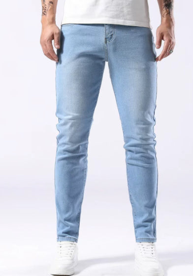 Men's Jeans Stretch Slim-fit Light Blue Skinny Men's Trousers