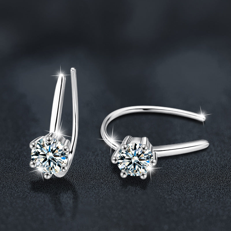 925 Sterling Silver U-Shaped Stud Fashionable Minimalist Moissanite Earrings