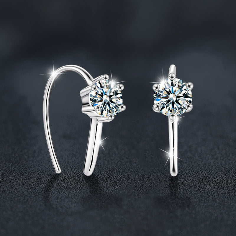 925 Sterling Silver U-Shaped Stud Fashionable Minimalist Moissanite Earrings