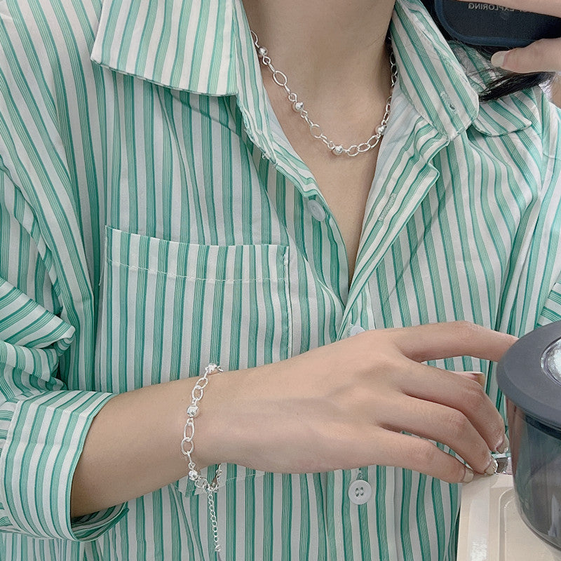 925 Sterling Silver Round Bead Silver Handmade Bracelet  Vintage Jewelry