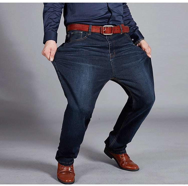 High-elasticity Loose-fit Straight-leg Plus-size Jeans For Men