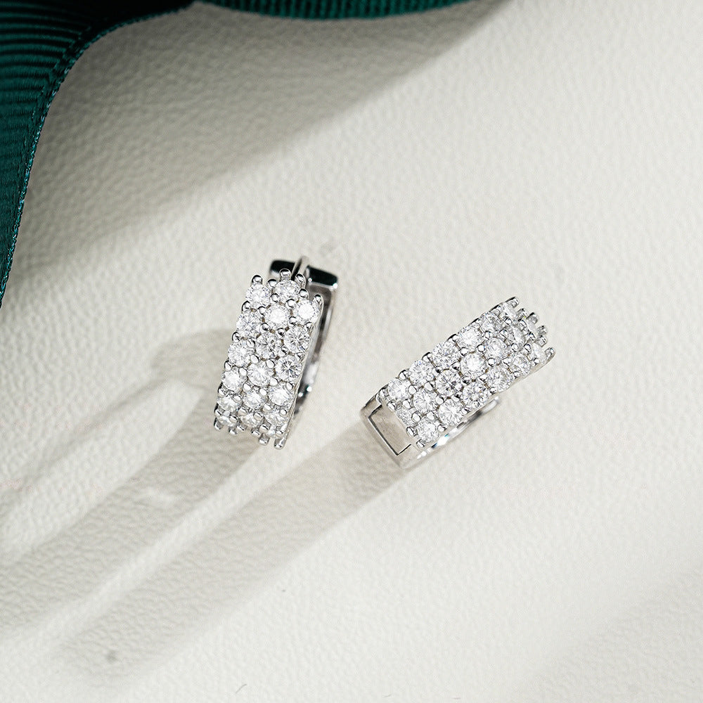 American Style 925 Sterling Silver Moissanite Earrings For Women, Asymmetrical Geometric