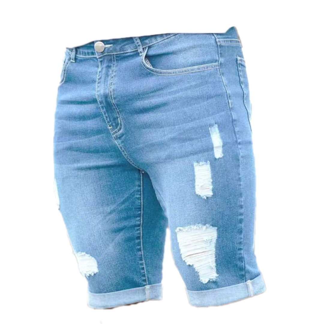 Summer Blue Multi-hole Design Denim Shorts