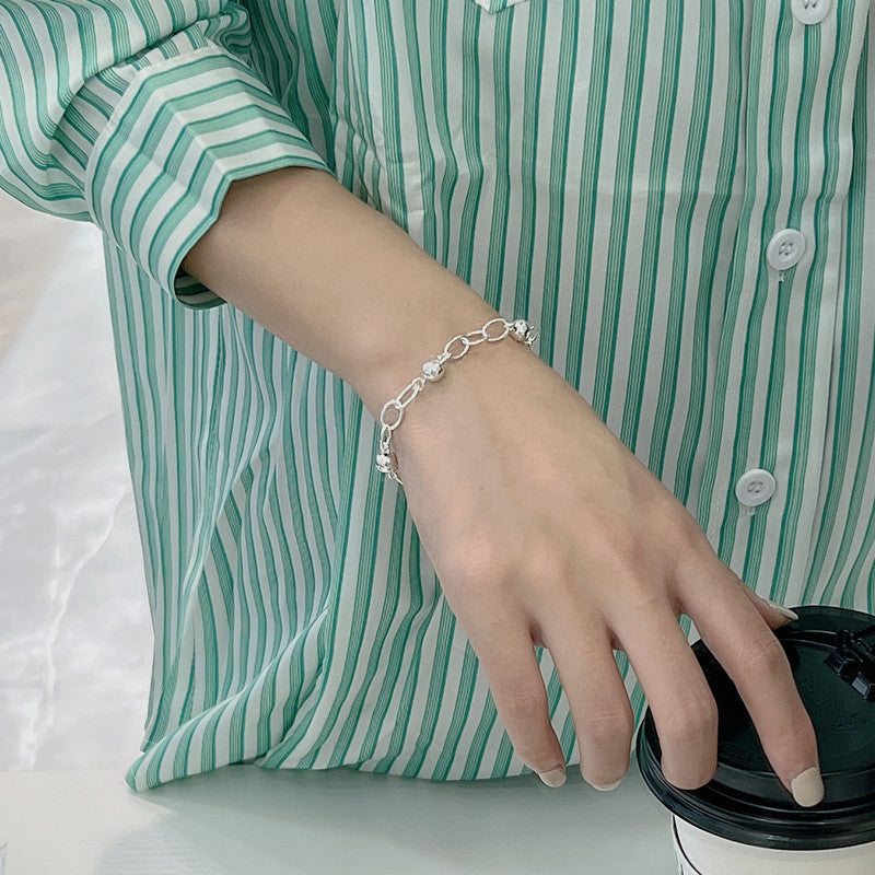 925 Sterling Silver Round Bead Silver Handmade Bracelet  Vintage Jewelry